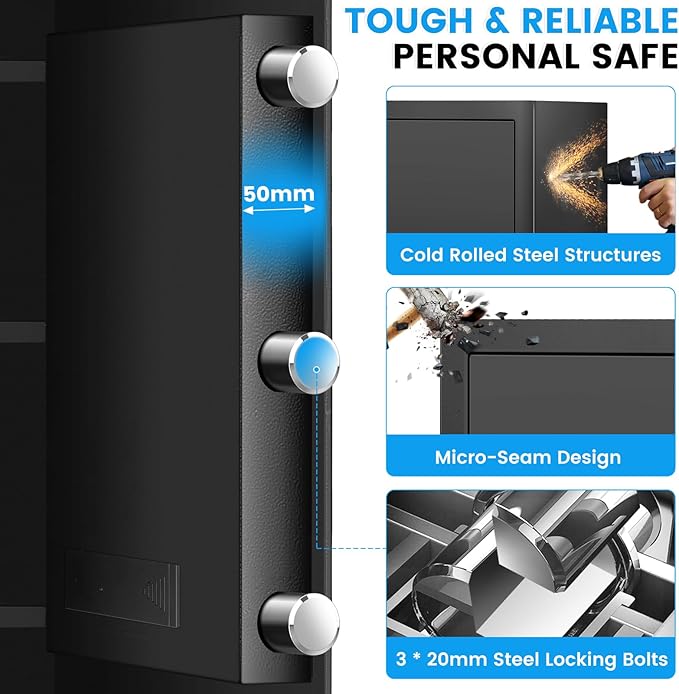 23.6" Tall Large Home Safe, 4.6 Cuft Safe Box with Fireproof Waterproof Bag | Security Safes for Home with Programmable Keypad Keys, Smart Alert, Mute Mode, Anti-theft Digital Safe fo Valuables - Image 5