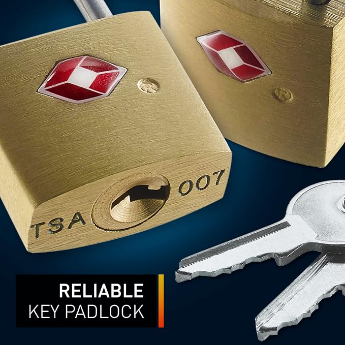 Lewis N. Clark Mini Brass Square TSA Lock + Padlock for Luggage, Suitcase, Carry On, Backpack, Laptop Bag or Purse - Perfect for Airport, Hotel, & Gym, 2 Keys Included - 3-Pack - Image 4