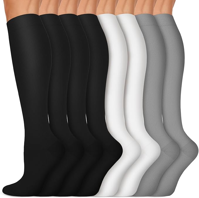 Copper Compression Socks 15-20 mmHg for Men & Women 8 Pairs – Circulation Support for Nurses, Travel, Running, Hiking, Soccer by Iseasoo