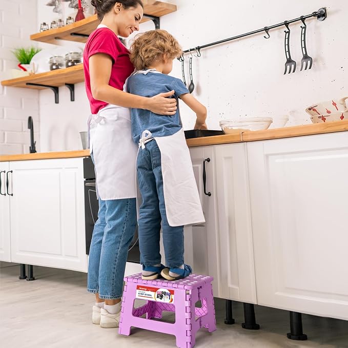 9 Inch Foldable Step Stool for Kids, 300 lb, Light Purple | Lightweight Plastic Small Foldable Step Stool with Handle, Non-Slip, for Kitchen, Bathroom, Bedroom and Closet - Image 8
