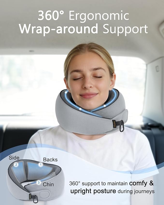 BeeVines Travel Pillow with Carry Case, Memory Foam Neck Pillows for Flight | 360° Wrap Around Support for Sleeping, Breathable & Washable Cover, for Long Flights, Car & Train Traveling - Image 3