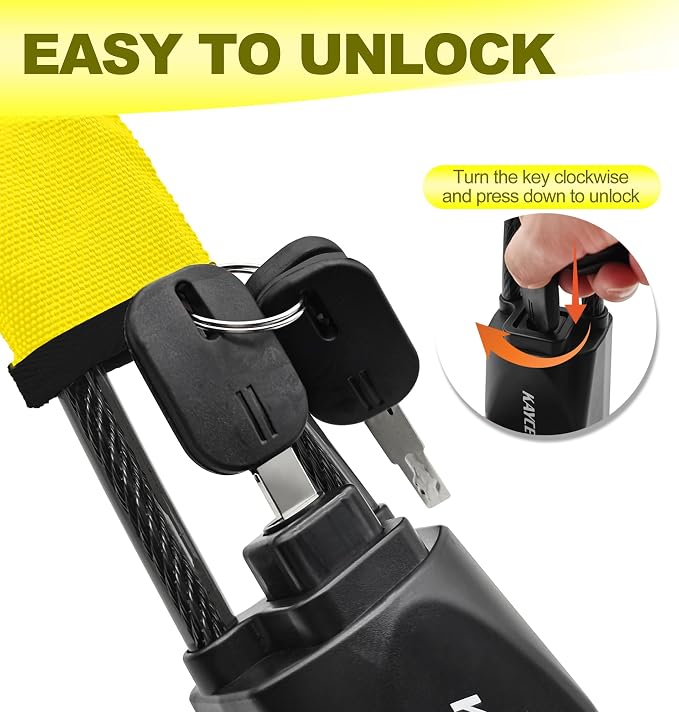 KAYCENTOP Car Steering Wheel Lock, Seat Belt Lock, Anti-Theft Device, Max 17 Inch Length, Small and Light-Weight, Multi-Functional, Fit Most Vehicle, SUV, Golf Cart Security (Yellow) - Image 5