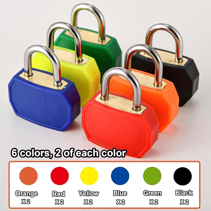 smilixin 12 PCS Suitcase Locks with Keys,Small Locks with Keys,6 Colors | Metal Luggage Padlocks with Key,Lock Luggage Locks Mini Keyed Padlock for Backpack Boxes Laptop Bag School Gym Locker,28 mm - Image 4