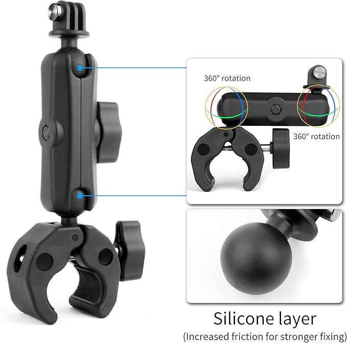 SOONSUN Super Clamp Mount with Dual 360° Ball Heads & Phone Holder, Heavy-Duty Camera Clamp Mount for GoPro Hero 13 12 11 10 9, Insta360, DJI Osmo, DSLR, Smartphones & Action Cameras - Image 3