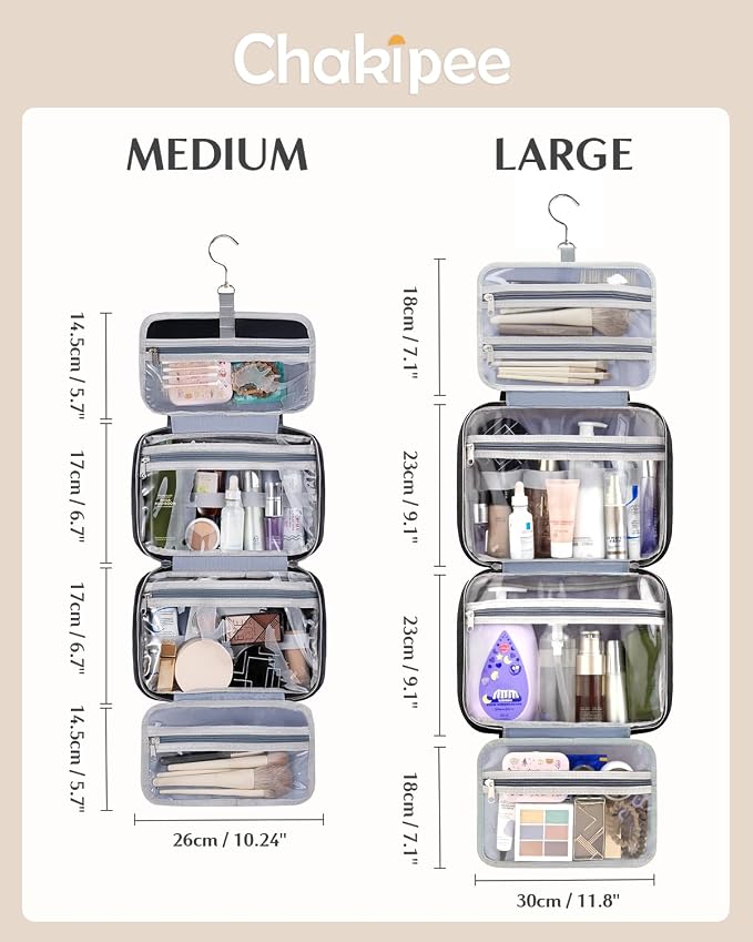 Travel Hanging Toiletry Bag for Women - Waterproof Cosmetic Organizer with Clear Window, Lightweight Bathroom Bags for Essentials, Makeup, Shampoo, Toiletries Black,Large - Image 3