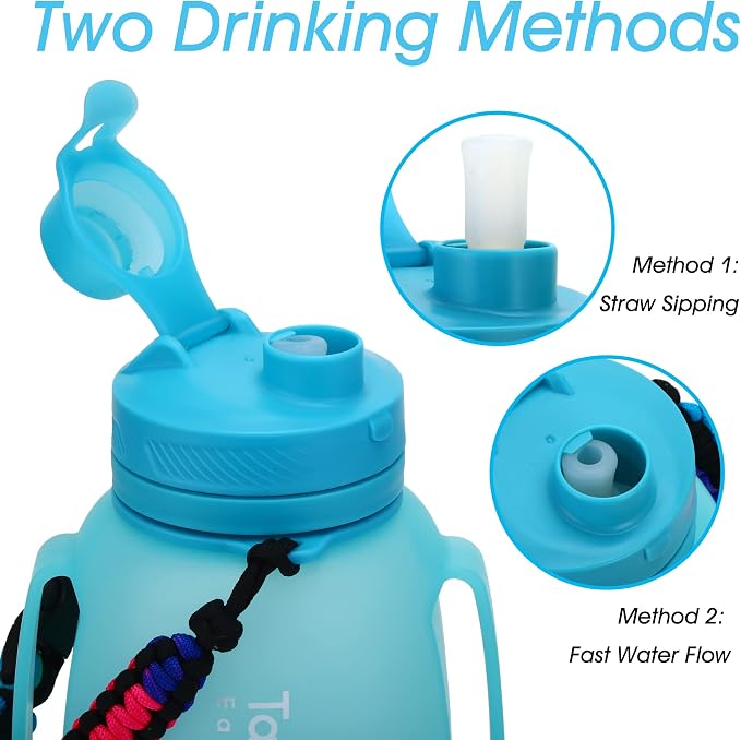 TakeToday Collapsible Water Bottles for Outdoor, 40oz, Blue | Time Marker, BPA-Free Silicone, Folds for Travel, Paracord Handle for Hiking, Gym, Camping, Leakproof - Image 5