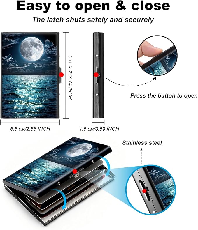 Metal Wallet,Credit Card Holder for Women,Slim RFID Blocking Credit Card Holder Thin Aluminum Wallet ID Case,6 Slot Business Mini Hard Metal Case for Women/Men,Sea Ocean Moon - Image 5