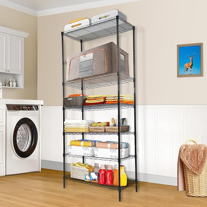 Whitmor 6 Tier Storage Shelves, Heavy Duty with Wheels, 400 lbs Capacity per Shelf, Max 2400 lbs Total, Adjustable Storage Units for Garage, Laundry, Plant, 30" L x 14" W x 70" H, Black - Image 2