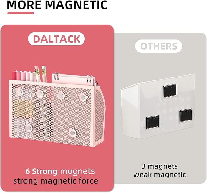 DALTACK 3-Grid Magnetic Pencil Holder, Strong Magnet Locker Organizer, Pink | Mesh Magnetic Shelf, Marker Holder Perfect for Whiteboard, Refrigerator and Locker Accessories - Image 5
