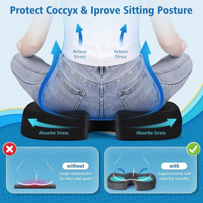 CloudBliss Gel Memory Foam Seat Cushion for Long Sitting, Large, Black | Gel Chair Pad for Tailbone, Coccyx, Sciatica , Soft Suede Cover, Non-Slip , Washable Mesh, for office, home, car - Image 4
