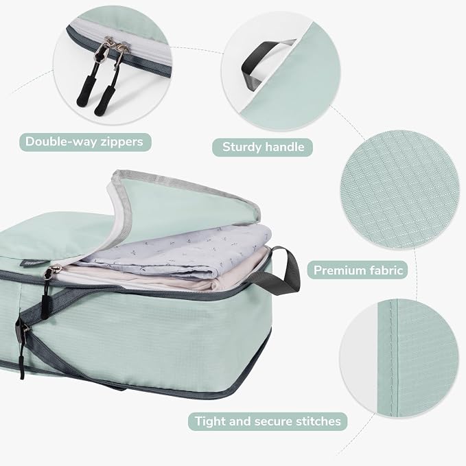 7 Set Compression Travel Packing Cubes for Suitcases, Grey Blue | Travel Essentials for Suitcase, Luggage Organizer Bags for Travel with Shoe Bag, Travel Bags for Shoes, Clothing - Image 4