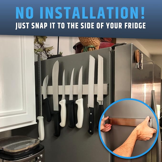 17" Premium Magnetic Knife Holder for Refrigerator (Double-Sided Heavy-Duty Magnets) - Upgraded Strip for Strong Fridge Mount - Clear Up Counter Space - 304 Anti-Rust Stainless Steel (Upgraded Design) - Image 5
