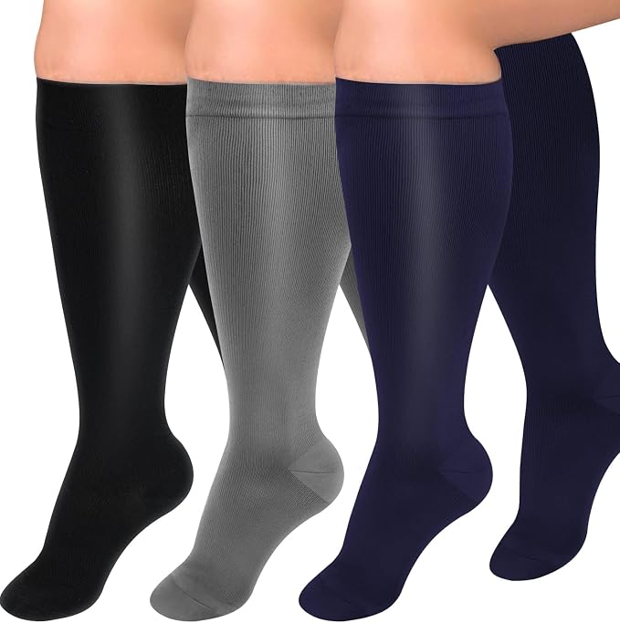 Diu Life 3 Pairs Plus Size Compression Socks for Women and Men Wide Calf Extra Knee High Support for Circulation by DiuLife