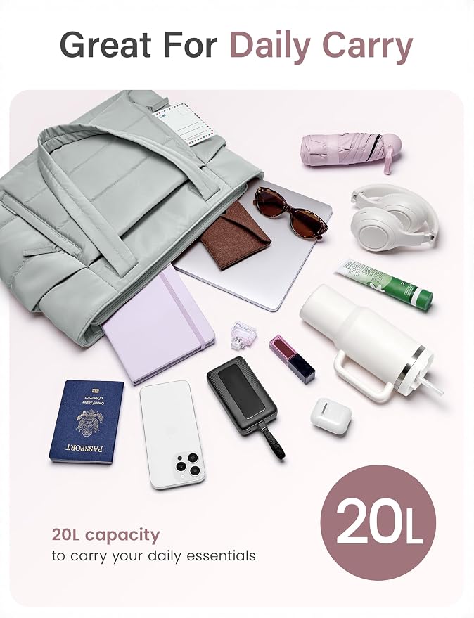 Uselike Tote Bag for Women with Zipper, Quilted Puffer Tote Bag with Compartments, Lightweight Puffy Work Bags for Women - Image 3