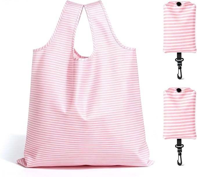 2 Pack Reusable Shopping Bag, Foldable Grocery Bags, Pink | Large Capacity, Washable, Grocery Tote, Utility Travel Shoulder Bag by MOLOVACase