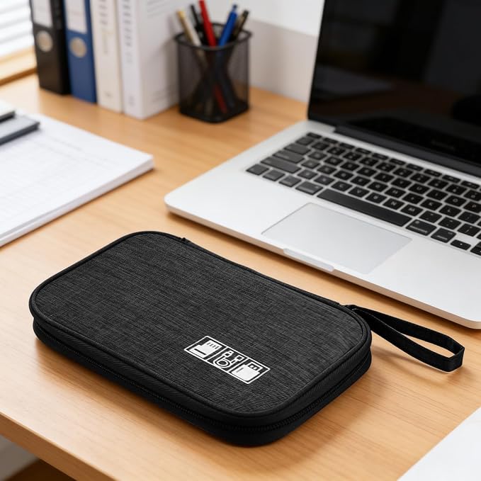 Yamrots Travel Cable Organizer, Electronic Organizer Travel Case, Portable Storage Bag for SD Card, Charger, Power Bank, Earphone (Black) - Image 7
