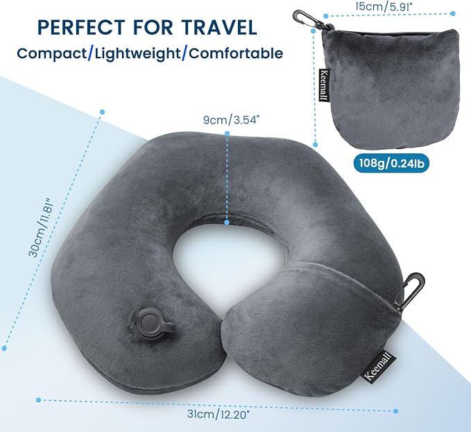 Keemall Inflatable Travel Neck Pillow, Cervical Support for Airplane & Car | Portable Super Soft Foldable Neck Cushion Headrest, Adjustable Support for Plane, Train&Office Naps to Help Relieve Neck Pain - Image 8
