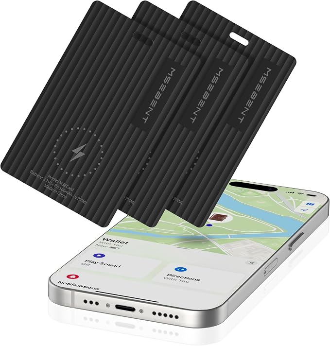 3 Pack Slim Wallet Tracker Card, [Apple MFi Certified], Wireless Rechargeable Bluetooth Finder, Credit Card Size Item Locator, IP67 Water Resistant Tracker for Keys, Bags, Passport, Travel, iOS Only by Unknown