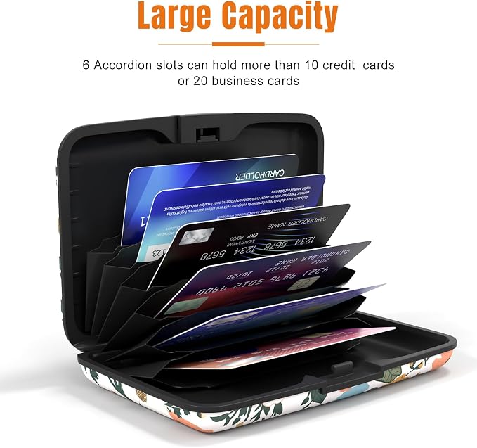 Rimilak Aluminuml Credit Card Holder,Orange Flower | Mini Credit Card Wallet RFID Blocking Slim Metal Hard Case for Women Men - Image 4