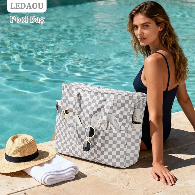 LEDAOU Beach Bag Waterproof Sandproof Women Beach Tote Pool Bag with Zipper for Swim Gym Grocery Travel with Wet Pocket | Sandproof - Image 3