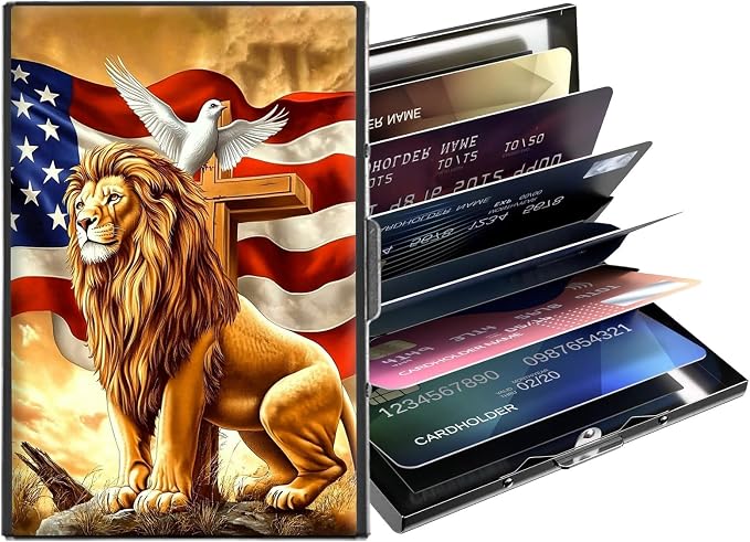 Metal Wallet,Credit Card Holder for Women,Slim RFID Blocking Credit Card Holder Thin Aluminum Wallet ID Case,6 Slot Business Mini Hard Metal Case for Women/Men,Flag Tiger Pigeon by Unknown