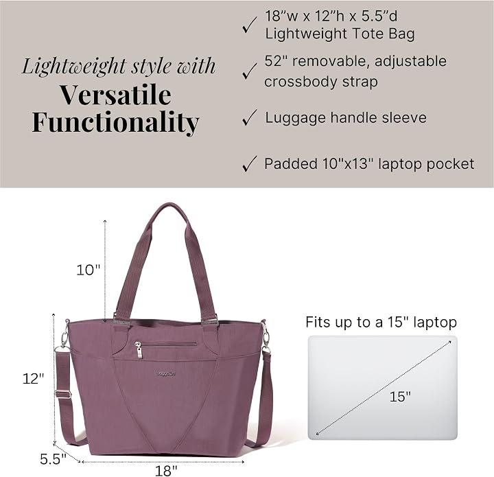 Baggallini Avenue Tote - 12x18 Laptop Tote Bag for Women - Lightweight Work Travel Carry On Bag - Image 5