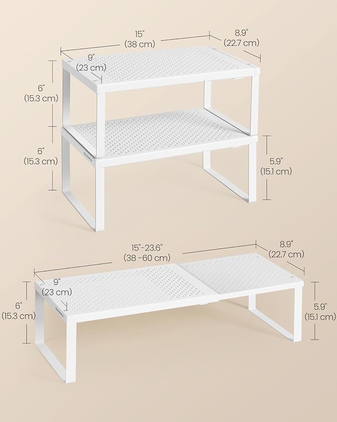 SONGMICS Spice Rack, Expandable Kitchen Countertop Shelf, Steel | Small Cupboard Organizer, Space-Saving, Tabletop, Matte White, BEQUE Collection UKCS402W01 - Image 6