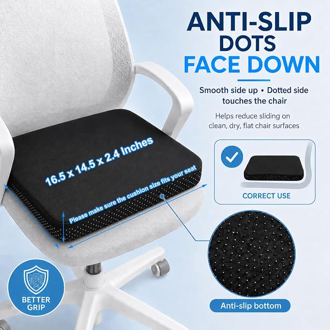 Gel Seat Cushion for Long Sitting - 16.5" x 14.5" x 2.4" (Extra Thick＆Soft) | Zero Gel Cushions for Pressure Relief, Honeycomb Gel Seat Cushion, Ergonomic Silicone Seat Cushion for People Over 180 lbs - Image 4