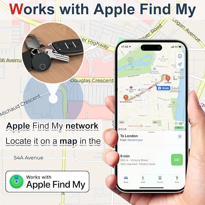 Key Finders, Luggage Tracker Tag Works with Find My (iOS only), Item Locator for Keys, Wallet, Suitcase,Bicycle and More, Replaceable Battery, IP67 Waterproof, Black, 1 PACK - Image 2