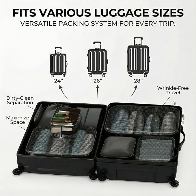 8 Set Packing Cubes for Travel with Clear Toiletry Bag, Durable Luggage Packing Organizers for Suitcase, Carry-On Accessories, TSA Approved See-Through Cubes, Space-Saving Storage Bags - Image 7