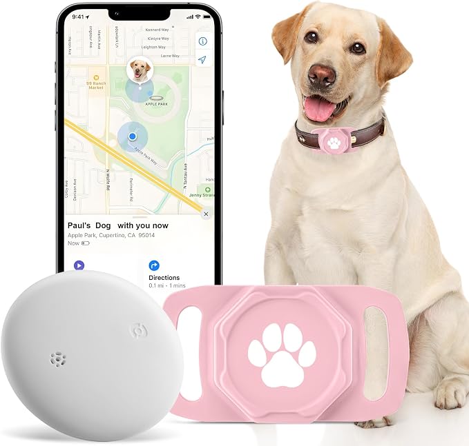 Smart Pet Tracker for Collar - Dog Tracker Pet Location Tracker with Holder | Real-Time Location, No Monthly Fee/ SIM Card, Work with Android Only (Not for IOS), Ultra-Slim, IP68 Waterproof Holder, Pink by Ztobny