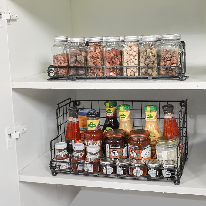 X-cosrack Stackable Wire Basket 3 Tier Countertop& Wall Mounted Metal Storage Basket for Kitchen Pantry Cabinet, Muti-functional Open Front Bin Organizer for Food Fruit Snack, Black - Image 3