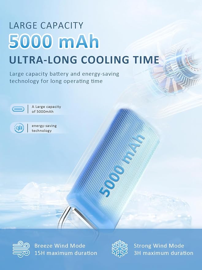 Handheld Fan, Portable Fan, 1-100 Speed Adjustable Turbo Fan, 5000mAh Rechargeable Mini Personal Fan with Foldable Design and LED Display for Travel, Office, Home and Outdoor Use Beige - Image 4