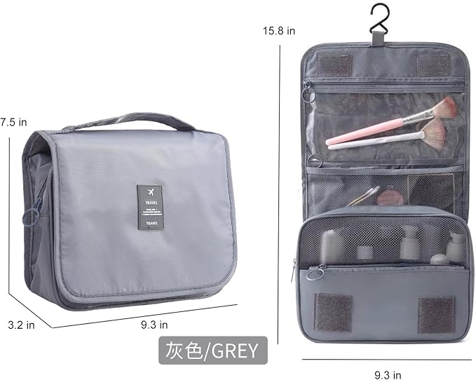 Travel Toiletry Bag for Women, Hanging Toiletry Bag with Multi-Pockets, Toiletry Bag for Traveling Easy Clean, Travel Organizer Bag Gray - Image 6