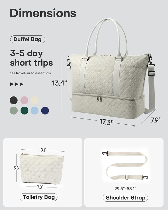 HOTOR Travel Duffel Bag - Weekender Bags for Women, Carry On Gym Tote Bags | with Toiletry Bag & Shoe Compartment, Overnight Bag for Travel Essentials and Travel Accessories, Beige, 15.8"×18.1"×8.7" - Image 4