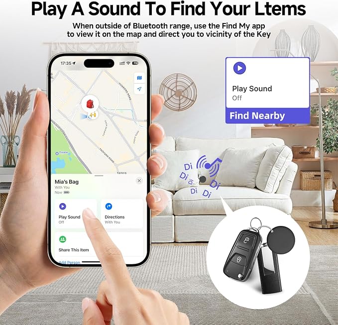 Air Tracker Tags, Key Finder Works for Apple Find My (iOS Only),Waterproof Bluetooth Luggage Tracker, ltem Locator for Key,Wallet, Backpack,Suitcase, Bag, Season Birthday Gift Choice (1 Pack, Black) - Image 4