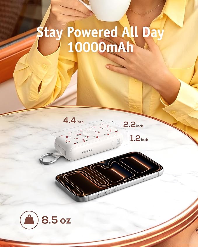 RORRY Flow Portable Charger 10000mAh 40W Wall Plug Power Bank Battery Pack | Built-in USB-C Cable, Keychain Design, Fast Charging, for iPhone 17/16/15, Apple Watch, iPad, 3-in-1, Travel Essential - Image 7