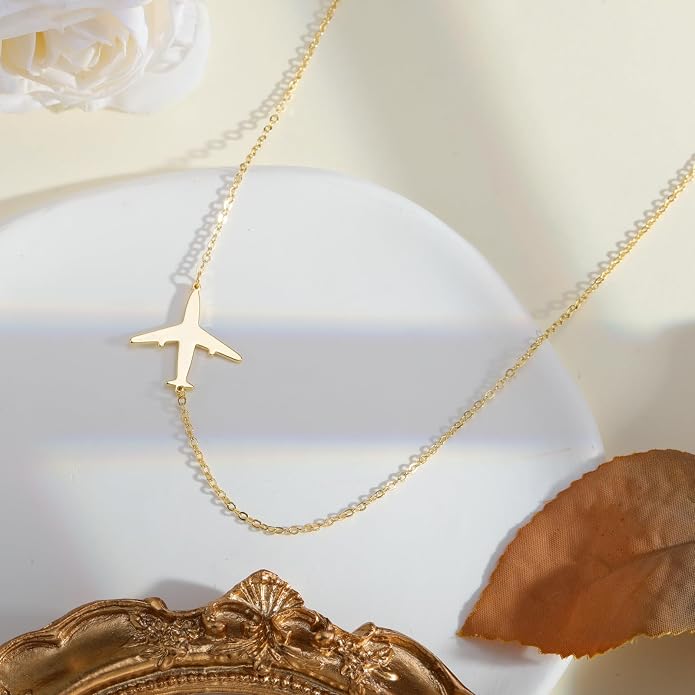 Kyerlyn Necklace for Women, Dainty Airplane/Swallow/Lightning Necklace Sideways Necklace Pendant Trendy Adjustable Chain Simple Choker Everyday Gifts - Image 4