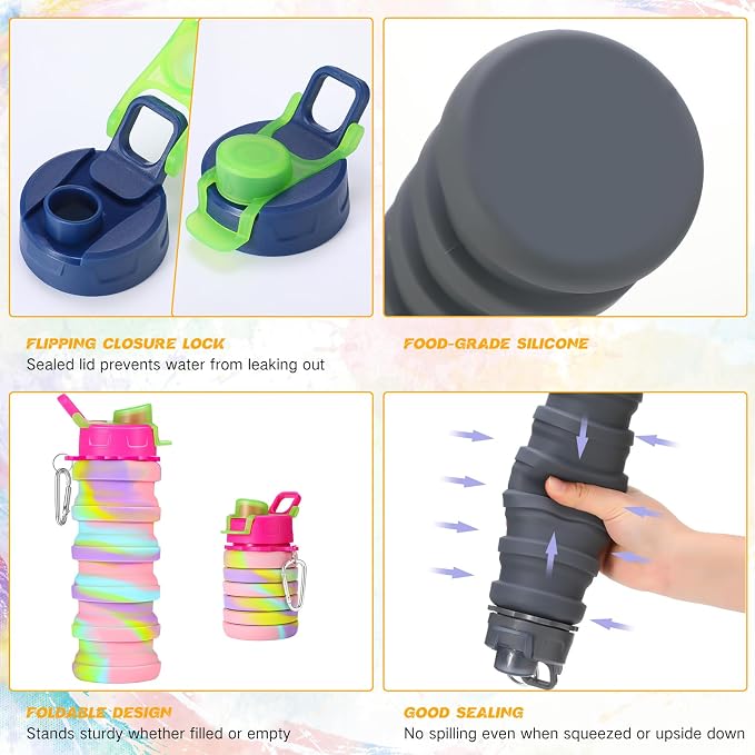 Sunnyray 40 Pack Collapsible Water Bottles Bulk Foldable Water Bottles 17oz Silicone Portable Leak Proof Reusable - Image 3