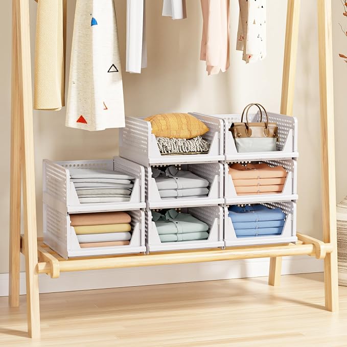 5 Pack Stackable Closet Storage Basket - Stackable Storage Bins | Multifunctional & Foldable Closet Organizer Waterproof, Wardrobe Cupboard Space-Saving Storage Drawer Organizer - Image 5
