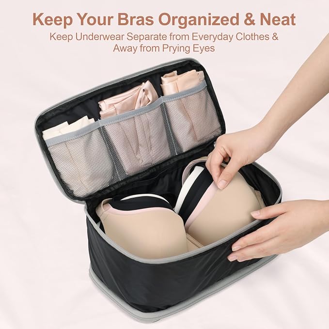 Cambond Travel Underwear Organizer Bag - Bra Organizers for Luggage | Fits A to 36D, 4-in-1 Soft Double Layer, Compression Zip Design, Expandable Compartments Keep Clothes Sorted, Luggage Tidy - Image 7