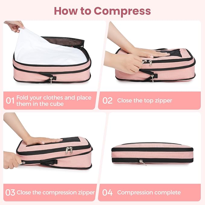 BAGAIL 8 Set Compression Packing Cubes, Expandable Luggage Organizer Bags for Travel Accessories (Pink) - Image 4