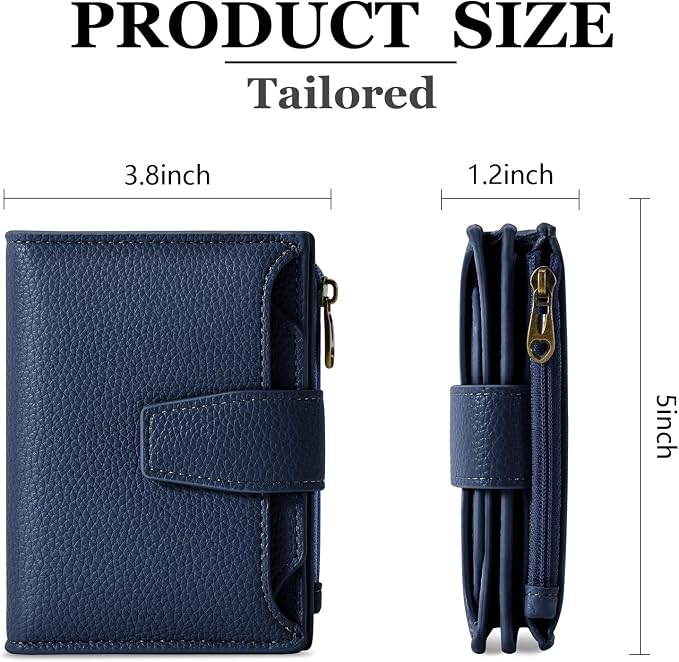 Small Wallet Women RFID Blocking Soft Leather Bifold Compact Card Holder Wallet for Women with Zipper Coin Pocket 4 ID Window - Image 3