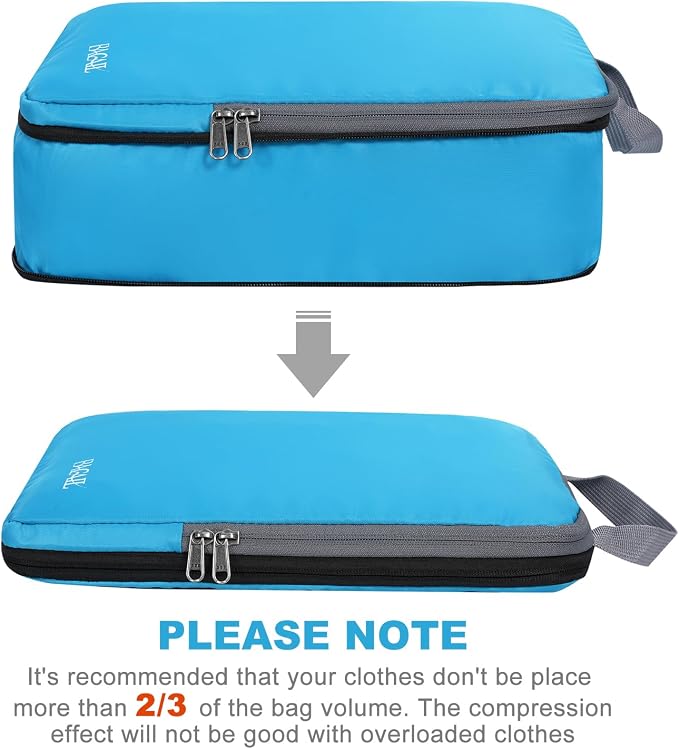 BAGAIL 4 Set/6 Set/8 Set Compression Packing Cubes Travel Accessories Expandable Packing Organizers (Cloth Pattern, 4-Blue) - Image 3