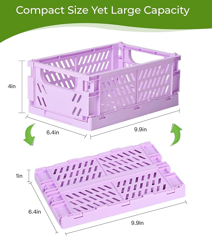 HUUSMOT 2-Pack Collapsible Plastic Storage Baskets, Purple, 9.8"x6.5"x3.8" | Pastel, Space-Saving, Collapsible Plastic Bins, Cute Mini Storage Crates, for Classroom, Kitchen, Office, Bedroom - Image 3