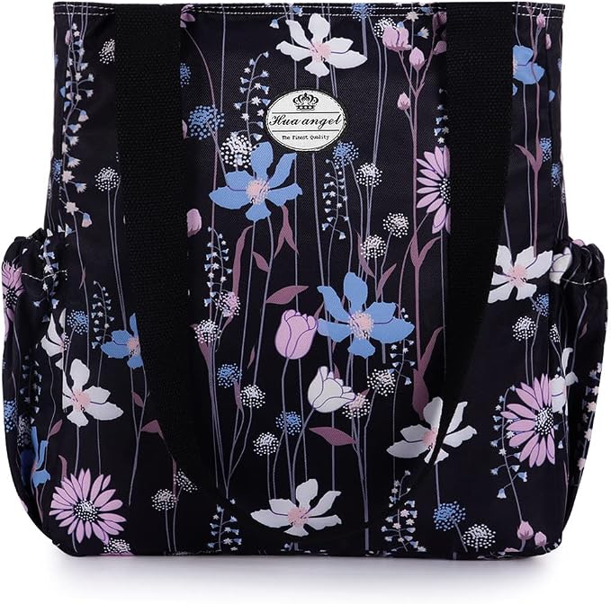 HUA ANGEL Floral Tote Bag - Casual Shoulder Bag Daily Tote Bag with Zipper Gym Travel Shopping Work Handbag for Women by Huaangel