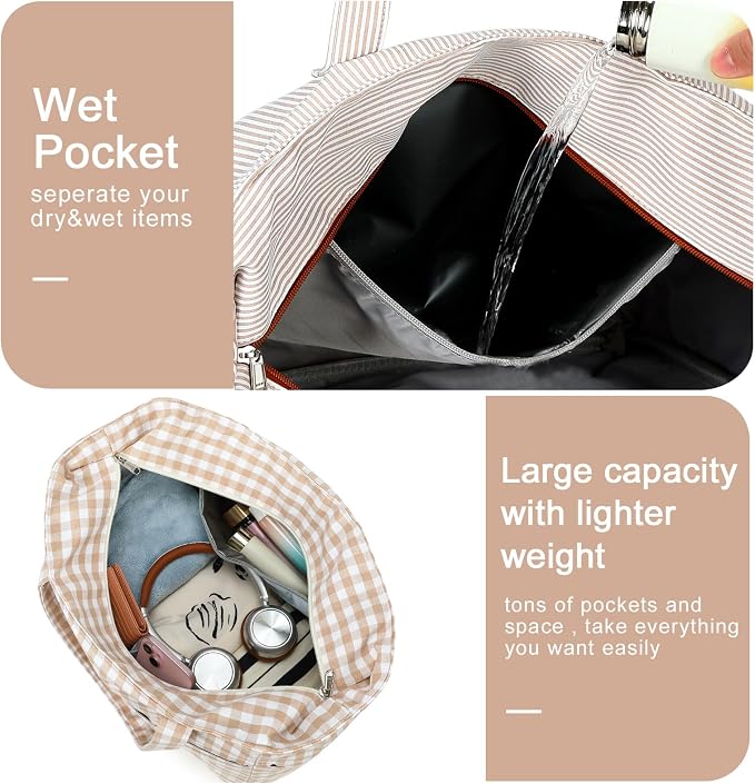 Bluboon Beach Bags for Women, Large Waterproof Tote Bag With Wet Compartment for Pool Weekender Travel Gym - Image 8