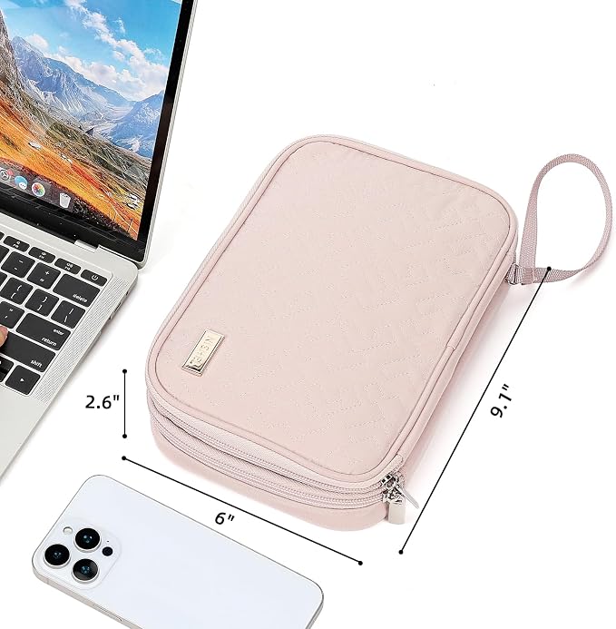 NISHEL Electronics Travel Organizer Cord Case, Charger Cable Tech Bag | Double-layer bag keeps chargers, cables, flash drive, and small tech essentials organized for trip, Large, Pink - Image 6