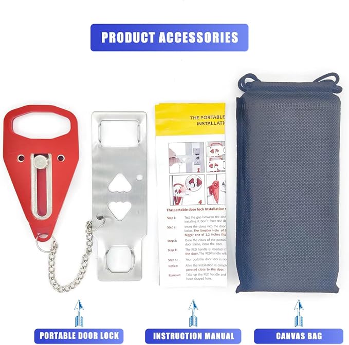 Portable Door Lock, Extra Lock for Additional Privacy and Safety in Apartment Home, Protect Family Security and Prevent Unauthorized Entry in Traveling, Home, Bedroom, Hotel, Apartment. (Red) - Image 3