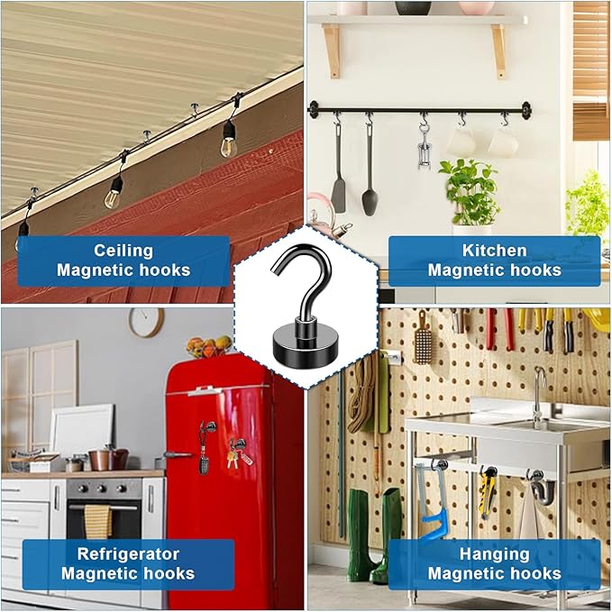 LOVIMAG Magnetic Hooks, Cruise Essentials 2026, 12 Pack-30LBS | Heavy Duty Strong Magnet Hook for Cruise Cabin, Refrigerator Fridge, Ship, Classroom, Kitchen Grills, Black - Image 6
